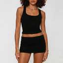 Fold Over Mini Skirts for Women Y2k Low Rise Bodycon Sweat Short Skirt Cute Going Out Micro Mini Skirt Streetwear (Black) Medium
