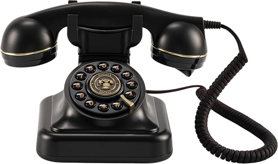 Retro Landline Telephone, Old Phone with Ringer Control & Redial, Black Phones, Classic Corded Desk Phone with Ringer & Redial, Vintage Style for Home & Office'
