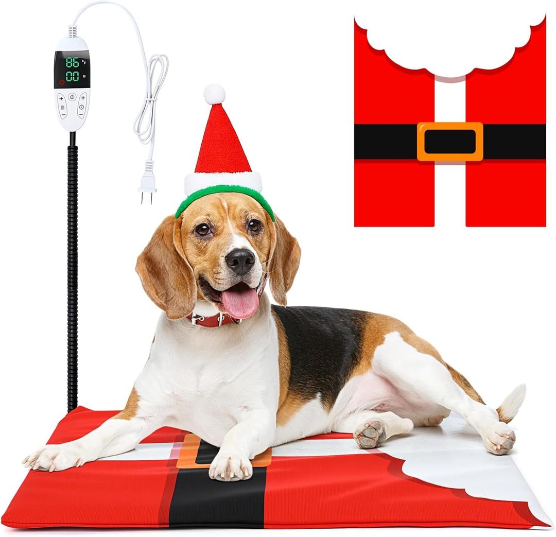 Tuanse Christmas Pets Heating Pad for Cats Dog 12 Level Adjustable Temperature Electric Heated Pad with Timer Waterproof Cat Heated Bed with Chew Resistant Cord for Pet Dog Puppy(17.7 x 23.6 Inch)