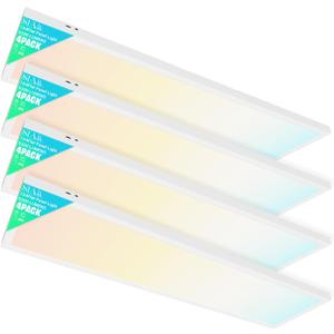 1x4 Led Flat Panel Light, 4-Pack Surface Mount Ceiling Light, 24W/30W/40W, 5200LM Smooth Triac Dimming(10-100%) 5CCT 3000K-6000K, LED Light Fixture for Kitchen Office Garage, White ETL Listed