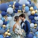 Dusty Blue Gold Balloons Arch Kit, Double Stuffed Pastel Balloon Arch Pastel Light Dark Denim Pale Blue Balloons With Blue Gold Balloons for Birthday Wedding Graduation Party Decorations