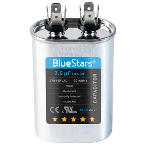 BlueStars [2025 Updated] 7.5 uF  5% MFD 370 or 440 Oval Run Capacitor CBB65 50/60 Hz TP-CAP-80/5/440R - Exact fit for Condenser Straight Cool & Heat Pump Air Conditioner