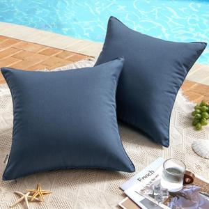 MIULEE Pack of 2 Decorative Outdoor Waterproof Pillow Covers Square Garden Cushion Sham Throw Pillowcase Shell for Patio Tent Couch 18x18 Inch Dark Blue