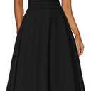 Kaximil Women's Square Neck Corset A Line Maxi Dress Ruffle Ruched Waist Flowy Long Dresses, Large, Black