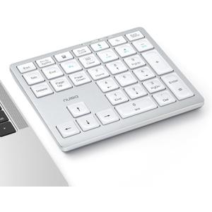 Nulea Wireless Number Pad Bluetooth 5.0 & 2.4G Portable Numeric Keyboard, USB-C Rechargeable, 34-Keys Bluetooth Keyboard for Data Entry (Silvery White)