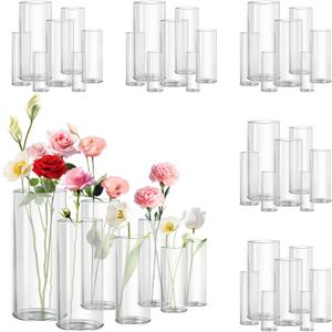 42pcs Glass Vase for Tabletop Decoration, Cylinder Candle Holder for Centerpieces, Pebble Vase for Party, Wedding, Banquet Decoration