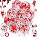 Gejoy 60 Pcs Halloween Scary Balloons Blood Splatter Balloons 12 Inch Confetti Bloody Handprint Decorations with 2 Rolls Ribbon for Halloween Party Favor Haunted House Party Supplies, 6 Styles