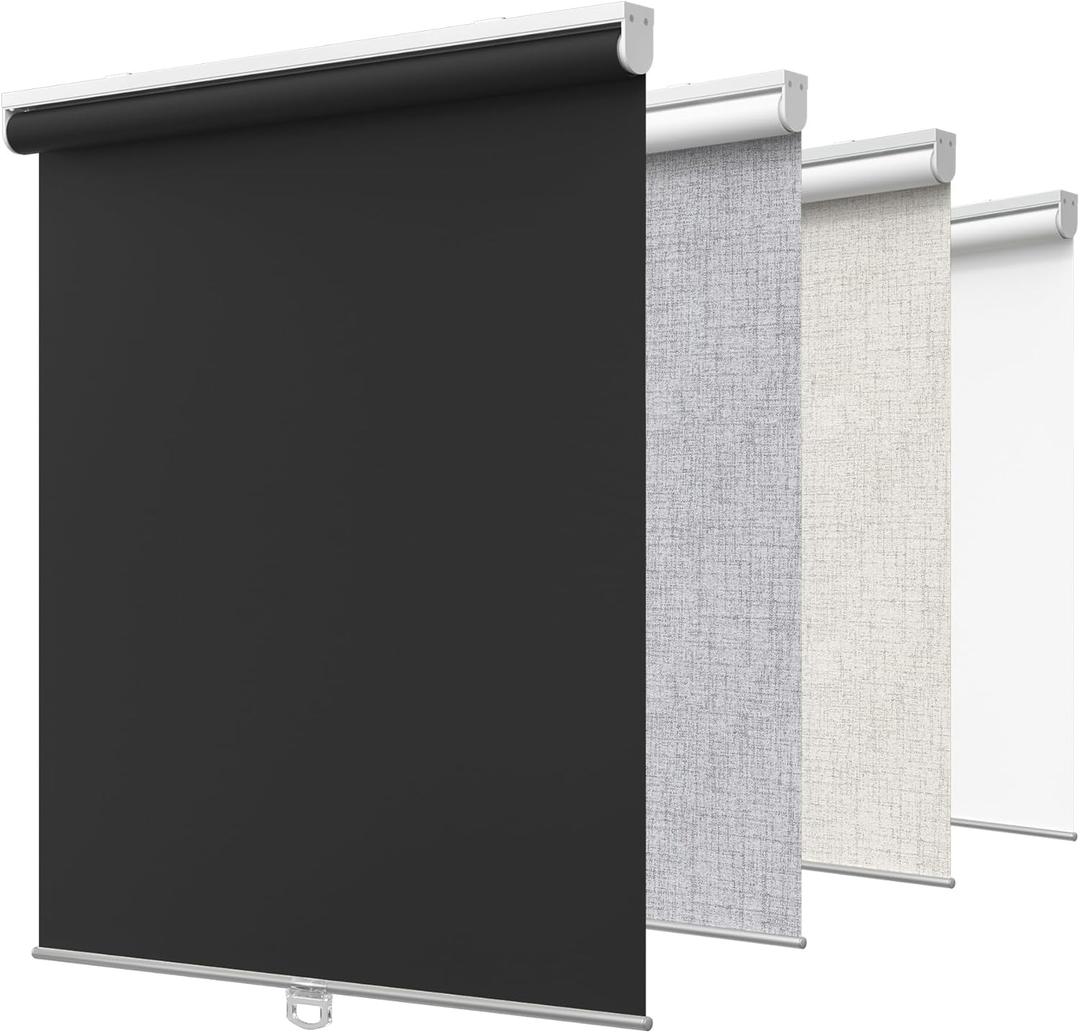 GENIMO 100% Blackout Roller Window Shades, Window Blinds Cordless with Thermal Insulated, UV Protection Fabric, Mini French Door Blinds for Home, Bedroom, Office, Black, 20" W X 72" H