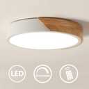 EDISLIVE Dimmable LED Ceiling Light 15 inch Modern Minimalist LED Round Shaped Wood & Metal & Acrylic Flush Mount Ceiling Light with Remote Control White