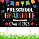 Preschool Grad Yard Sign Class of 2026 Kindergarten Graduate Lawn Sign with Stake School Congrats Graduation Decorations Colorful Graduation Party Favors Supplies Outdoor Photo Booth Props for Kids