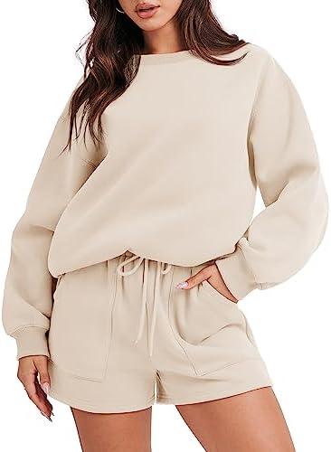 ANRABESS Women 2 Piece Outfits Sweat Shorts Sets 2025 Oversized Casual Lounge Matching Set Sweatsuit Tracksuit Clothes L