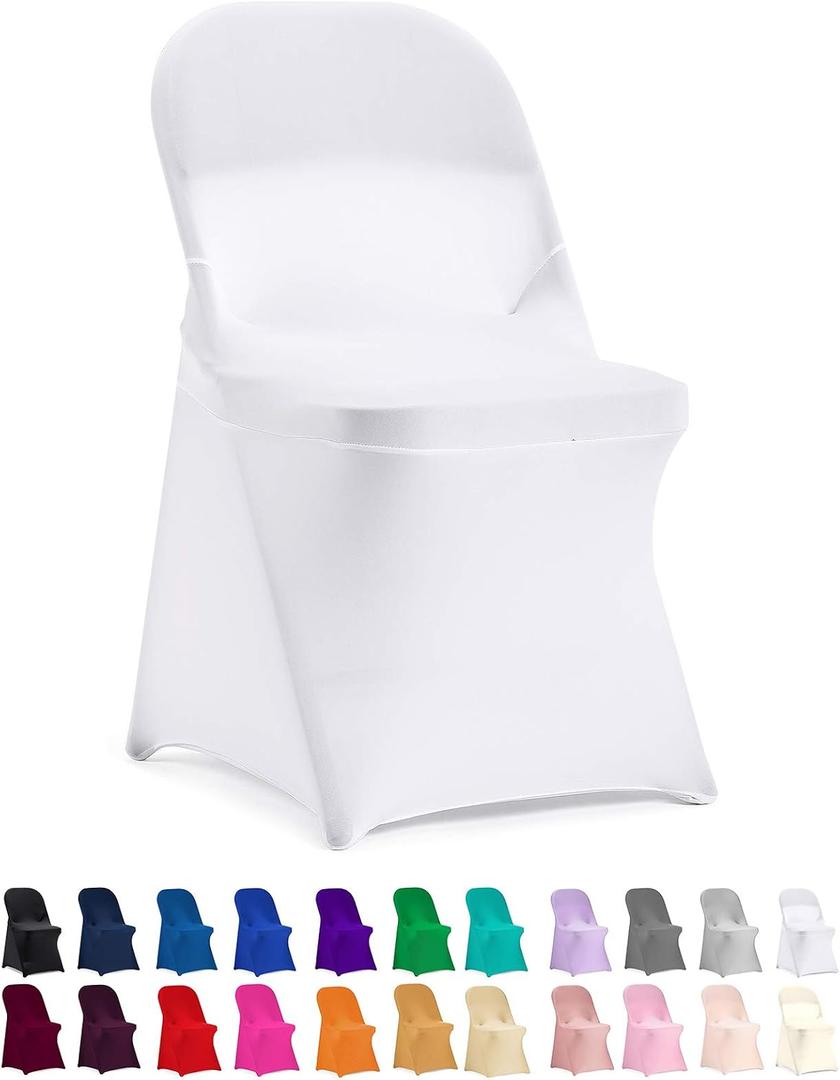 Peomeise Stretch Spandex Folding Chair Cover for Wedding Party Dining Banquet Event (White, 12pcs)