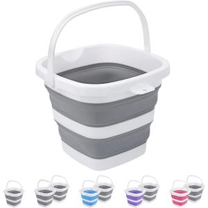 Collapsible Bucket, 5L 1.3Gallon Small Cleaning Mop Buckets for Household Outdoor Car Washing Tub Plastic Foldable Portable Camping Beach Sand Water Pot Pail Space Saving Square, Gray