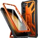 Poetic Spartan Case for Samsung Galaxy S23+ Plus 5G 6.7 inch, Built-in Screen Protector Work with Fingerprint ID, Full Body Rugged Shockproof Protective Cover Case with Kickstand, Metallic Orange