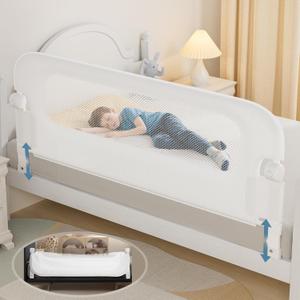 NUTIKAS Baby Bed Rail Guard for Toddlers - 70" Toddler Bed Rails for Twin, Full, Queen, King Bunk Size Bed Swing Down Bedrail Extral Tall Child Safety Side Railing Guards for Kids White