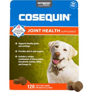 Nutramax Cosequin for Dogs Joint Health Supplement, Contains Glucosamine, Plus Chondroitin, MSM and Omega-3s, Supports Joint and Skin and Coat Health, Soft Chews, 120 Count