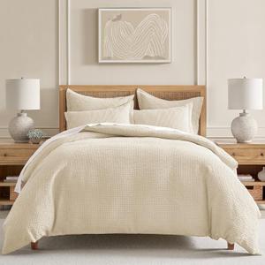 Levtex Home Cloud Waffle King/Cal King Comforter Set (106x94in) with 2 Pillow Shams (36x20in) - Solid Waffle Cotton Texture - Undyed Cream - Cotton King Size Comforter Set - Soft, Pre-Washed