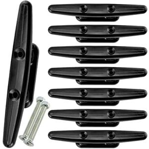 Atom Optics Marine Dock Cleats, 4-8 inch Black Nylon Boat Rope Cleats with Mounting Hardware, Pack of 4