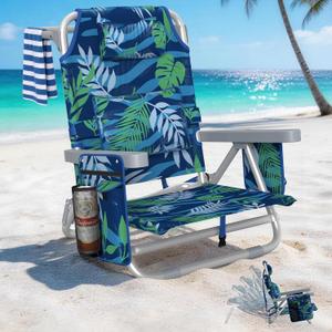 HOPERAN 5-Position Backpack Beach Chair for Adults with Lumbar Support | For Beach & Outdoor Adventures, Supports up to 330 Lbs with Cooler Bag, Cup Holder, Storage Pockets & Backpack Straps