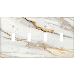 Light Switch Cover Plate White Gold Marble Modern Abstract Luxury 4 Gang Quad Toggle Decorative Switch Plates Wall Panels Electrical Wall Plates Faceplate for Bathroom Bedroom Decor