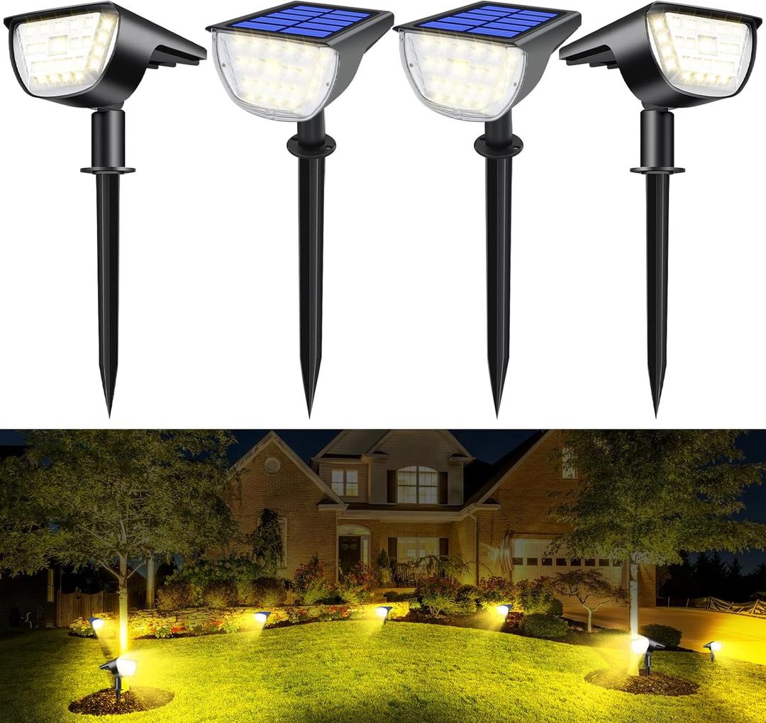 32 LED Solar Spot Lights Outdoor, In-Ground Flood Lights IP65 Waterproof, 3 Modes Landscape Lighting for Garden Pathway, Driveway, Fence Decor 4 Pack (Cool White)