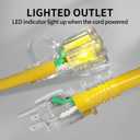 POWGRN 50 ft 12/3 Outdoor Extension Cord Waterproof Heavy Duty with Lighted Indicator End 12 Gauge 3 Prong, Flexible Cold-Resistant Long Power Cord Outside, 15Amp 1875W SJTW Yellow ETL Listed