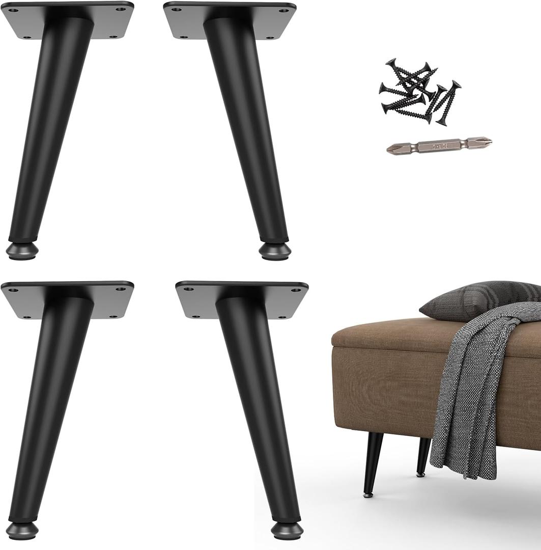 Metal Legs for Furniture Set of 4, Furniture Legs 8 Inch, Short Cabinet Dresser Feet Heavy Duty, Mid Century Modern Couch Feet Replacement for Sofa Cube Storage Futon Nightstand, Satin Black