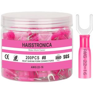 haisstronica 200PCS Heat Shrink Fork Spade Connectors #8 Waterproof Marine Grade Fork Terminal Connectors U-Type Red 22-16 Gauge