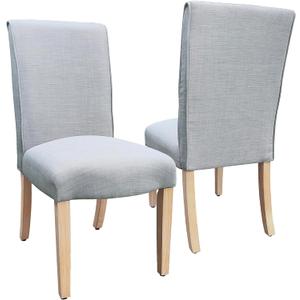 HomePop Scalloped Detail Dining Chair|Upholstered Parsons Dining Chairs |Decorative Home Furniture, Light Gray Woven (Set of 2)