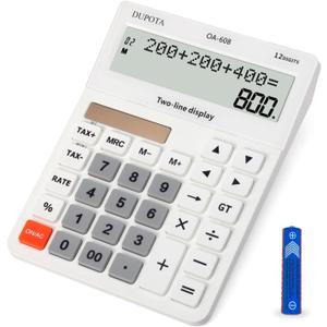 Desktop Calculator Large Display Big Buttons with 12 Digits 2-line LCD, Dual Solar Power and Battery, Calculator with Tax and Check Function for Office, Home, School and Business Large SizeOA-608
