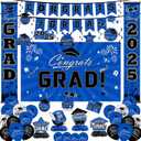 Graduation Decorations 2025 Set - Blue Themed Congrats Grad Banner, Backdrop, Hanging Swirls, Porch Sign, Balloons - Complete Party Supplies for High School, College Graduation Decorations