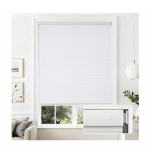 Joydeco No Drill Light Filtering Cellular Shades, 33" W x 64" H, White