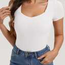 Belle Poque Women's Short Sleeve Square Neck Tops Slim Fit Ribbed Knit Basic Tee Tops Spring Summer Casual 2026 (S)