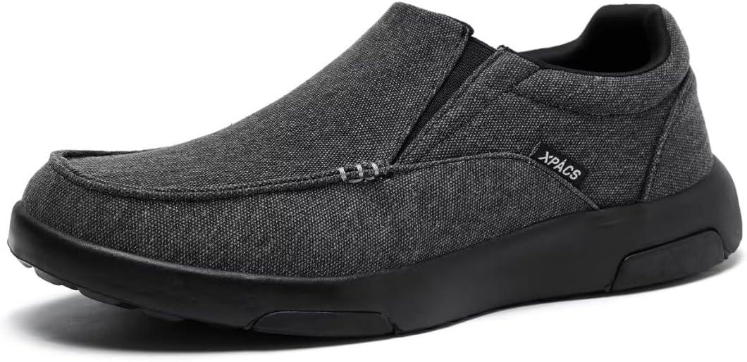 XPACS Men's Orthopedic Comfy Slippers, Stylish Arch Support Casual Shoes for Plantar Fasciitis Recovery, Non Slip Canvas Shoes for Heel and Foot Pain Relief (9.5, W2-black)