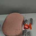 LUE BONA Small Curved Foot Stool with Handle, Pink Velvet Footstool and Ottomans, Modern Foot Rest with Wooden Legs, Step Stool with Padded Seat for Couch, Living Room