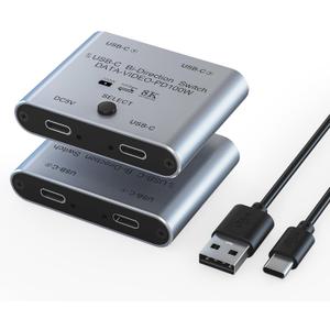 8K USB C Switch Splitter USB C Switcher for 2 Computers - Bi Directional USBC KVM Switch 1 in 2 Out for 8K@60Hz/4K@144Hz Video Transfer+100W Charging+10Gbps Data, with Power Cable 8K USB C Switch Splitter USB C Switcher for 2 Computers - Bi Directional USBC KVM Switch 1 in 2 Out for 8K@60Hz/4K@144Hz Video Transfer+100W Charging+10Gbps Data, with Power Cable