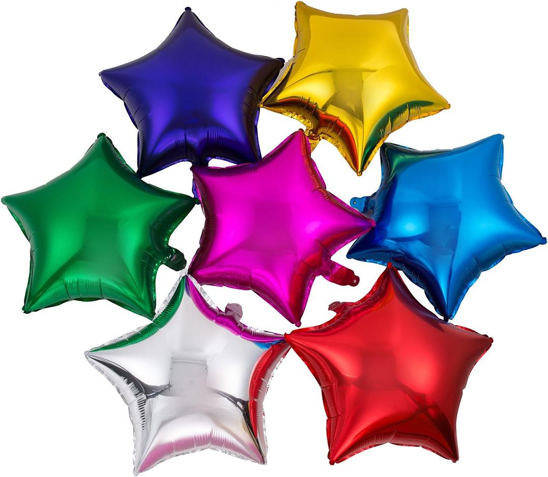 MOWO 50pcs Star Shaped Foil Balloons, 18' Helium Mylar Balloons, Self Sealing, Reusable, Assorted Color, For Party, Birthday, Wedding Decoration