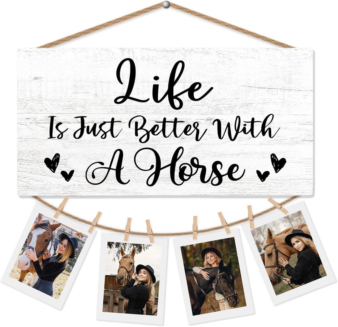 Horse Gifts Picture Frame Photo Holder for Wall, Horses Gift for Women Men Horses Lover Horses Rider, Animals Memorial Gifts Hanging Photo Display