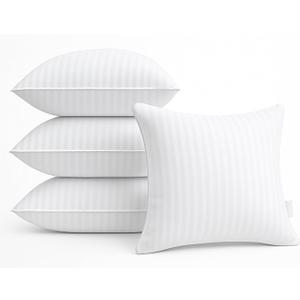 Oubonun 18 x 18 Throw Pillow Inserts, Firm and Fluffy Decorative Square Pillows for Couch Bed Sofa with Soft Cotton Cover White Cushion with Down Alternative Pack of 4