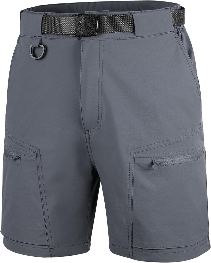 FREE SOLDIER Men's Cargo Hiking Shorts with Belt Lightweight Quick Dry Tactical Shorts with Pockets for Casual Work Golf (34W x 8L, Gray Blue)