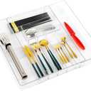 IEEK Utensil Organizer for Kitchen Drawers Expandable Flatware Organizer Utensil Tray Adjustable Cutlery Silverware Holder,Kitchen Drawer Organizer Tray for Knives,Forks,Spoons,Chopsticks,Clear-L