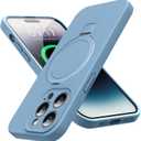 MagRing Designed for iPhone 14 Pro Max Case, Liquid Silicone [Moisturizing Factor] Extreme Soft Slim Phone Case with Stand [Compatible with MagSafe]for 14 Promax 6.7 inch Men Women, Mint Blue