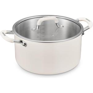10 Quart Tri-Ply Stainless Steel Stock Pots with Lid, BEZIA Induction Soup Pot with Lid, Large Kitchen Cooking Pots with Silicone Handle, Compatible with All Cooktops, Free of PTFE/PFOA/PFOS