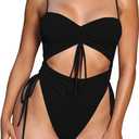 Viottiset Women's Cut Out Drawstring One Piece Swimsuit Cheeky High Cut Bathing Suit (Medium, Black)