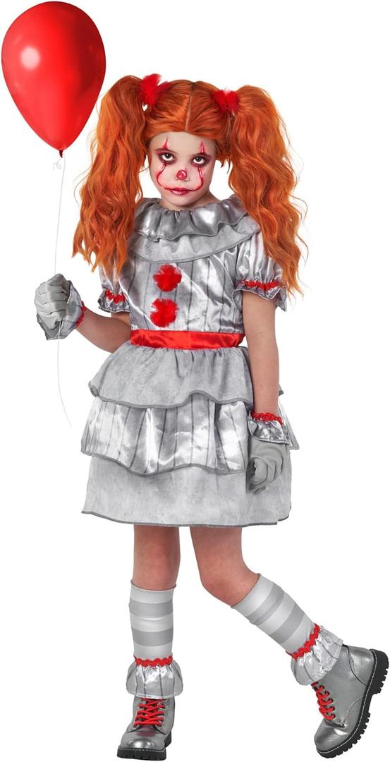 Morph Movie Clown Costume For Girls - Scary Kids Halloween Costume - Creepy Clown Outfit For Girls (Small)