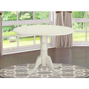 East West Furniture DLT-WHI-T Dining Room Table - a Round Top with 2 Drops Leaf and Pedestal Leg, 42x29.5 Inch, Linen White Finish (1dlt-whi-tp)
