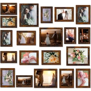 Namalu 20 Pcs Gallery Wall Frames Set Rustic Picture Frames Collage Assorted Photo Wall Decor Pack for Hanging or Tabletop Display Multi Sizes with 8 x 10, 5 x 7, 4 x 6 (Brown)