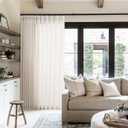 Pinch Pleat Linen Sheer Curtains 96 Inches Long 100 Inch Wide for Patio Sliding Door Light Filtering Semi Sheer Pleated Drapes Back Tab Cream Ivory Extra Wide 100 x 96 Curtain for Living Dining Room (Natural)