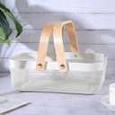 AJIODA Metal Mesh Steel Basket, Storage Organizer Basket Garden Harvest Basket Multi-functional Kitchen Fruit Baskets Bin with Wooden Handle for Bathroom Picnic Shopping Decor Cabinet Home, White