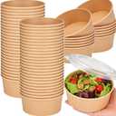 50 Pack Kraft Paper Bowls with Clear Lid, 25OZ Paper Salad Serving Bowls, Microwave Freezer Safe Meal Prep to Go Food Containers for BBQ, Gatherings and Parties